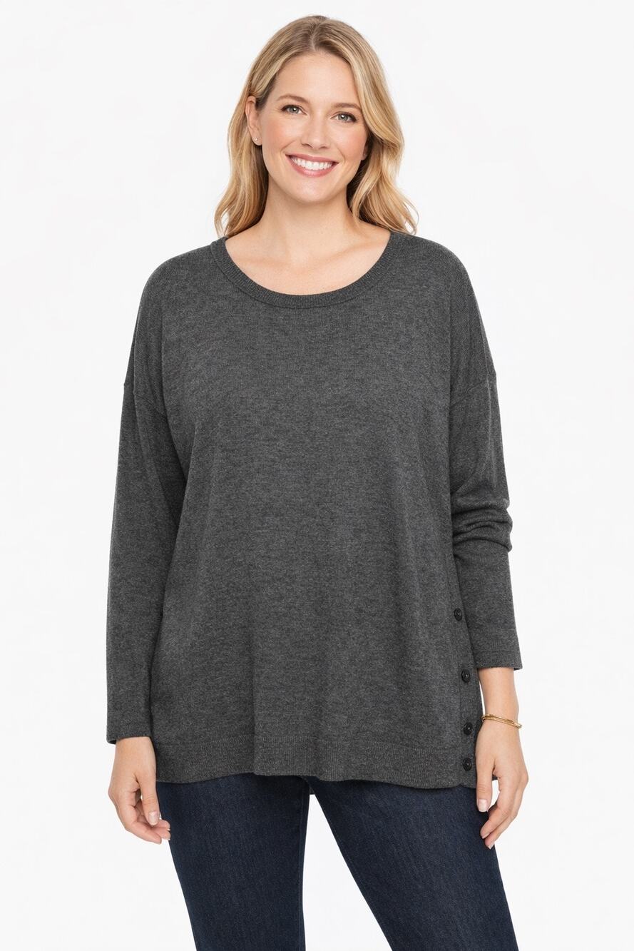 Talbots Sweater Women Gray Buttons Wool Nylon Blend Size XL P Pullover